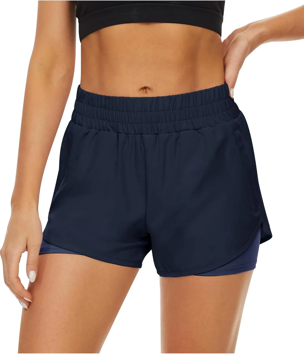 2 Pack Athletic Shorts for Women, Quick Dry Running Shorts with Pockets High Waisted Workout Gym Sports Shorts