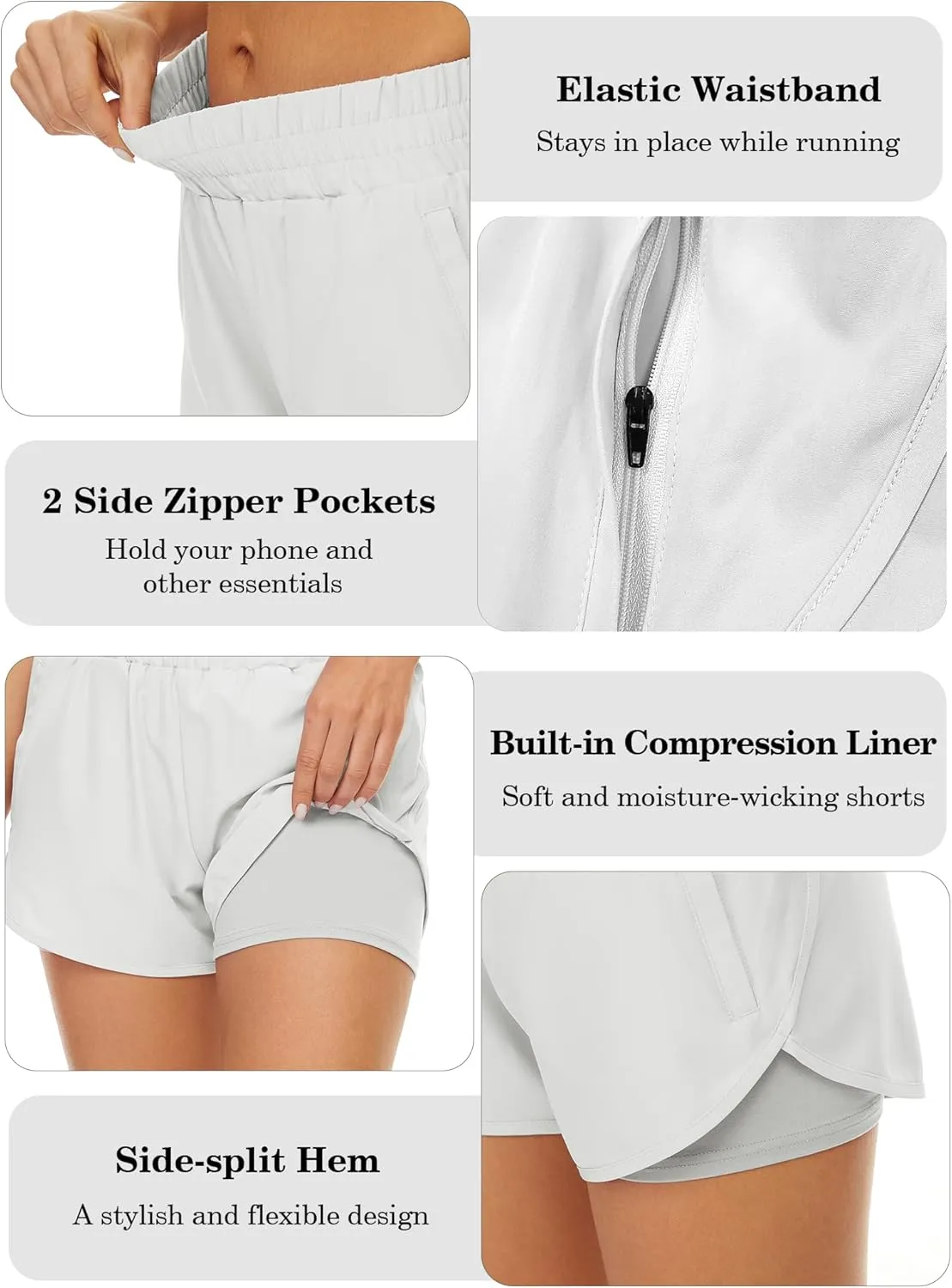 2 Pack Athletic Shorts for Women, Quick Dry Running Shorts with Pockets High Waisted Workout Gym Sports Shorts