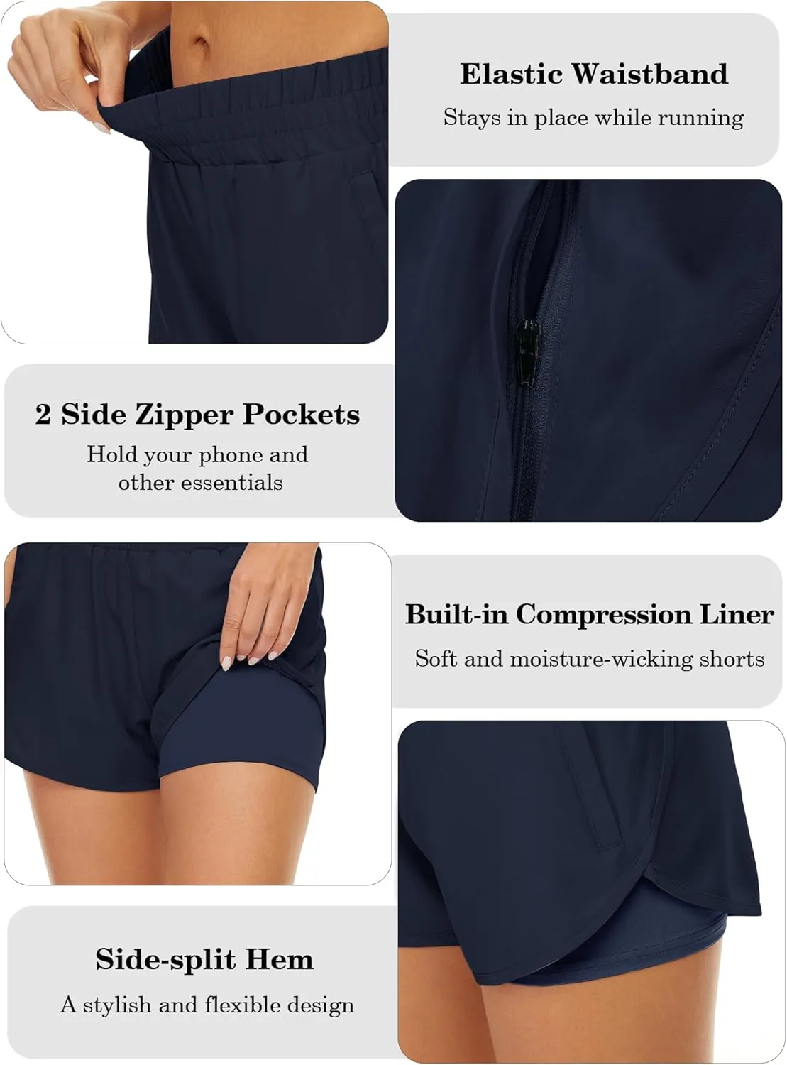 2 Pack Athletic Shorts for Women, Quick Dry Running Shorts with Pockets High Waisted Workout Gym Sports Shorts