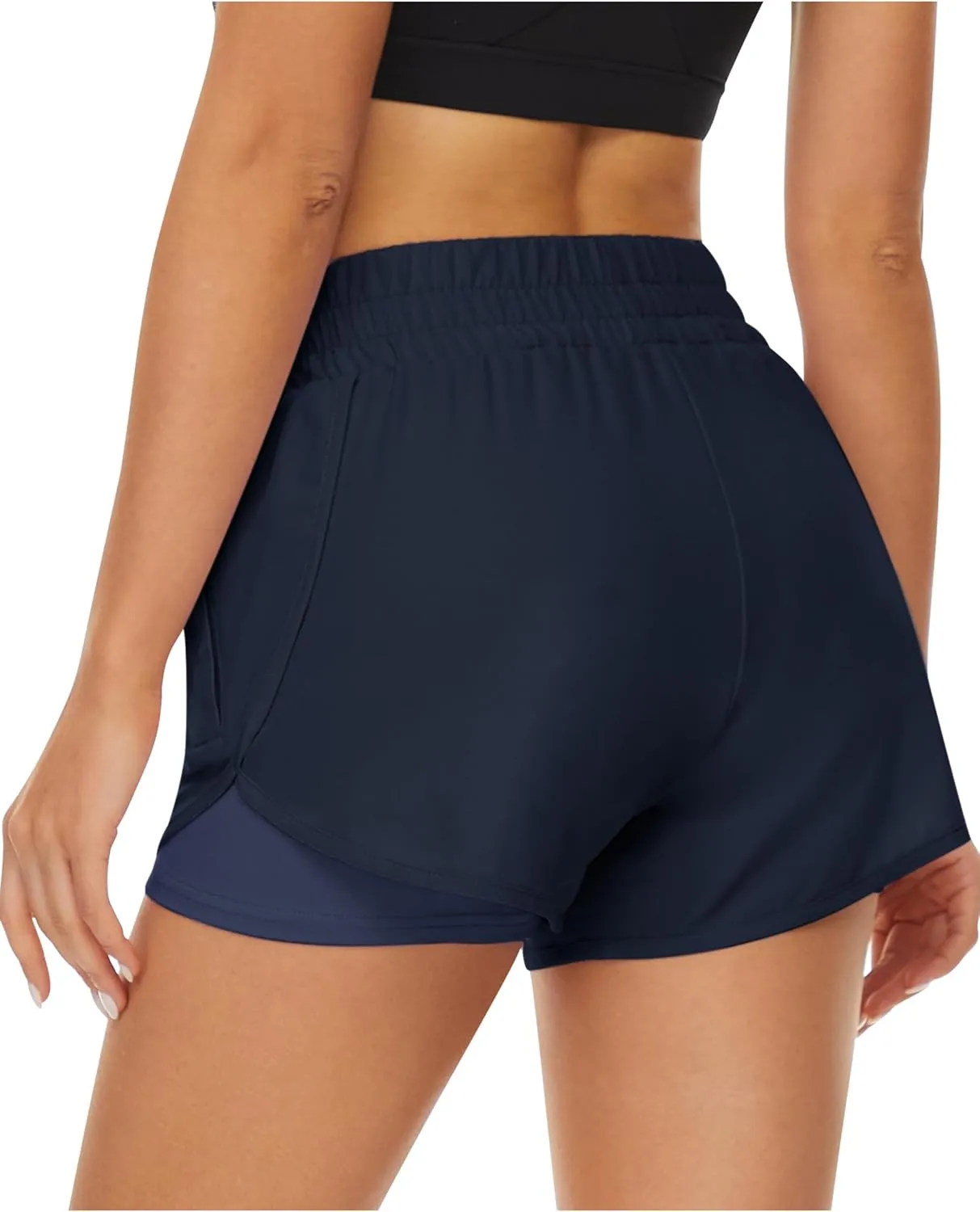 2 Pack Athletic Shorts for Women, Quick Dry Running Shorts with Pockets High Waisted Workout Gym Sports Shorts