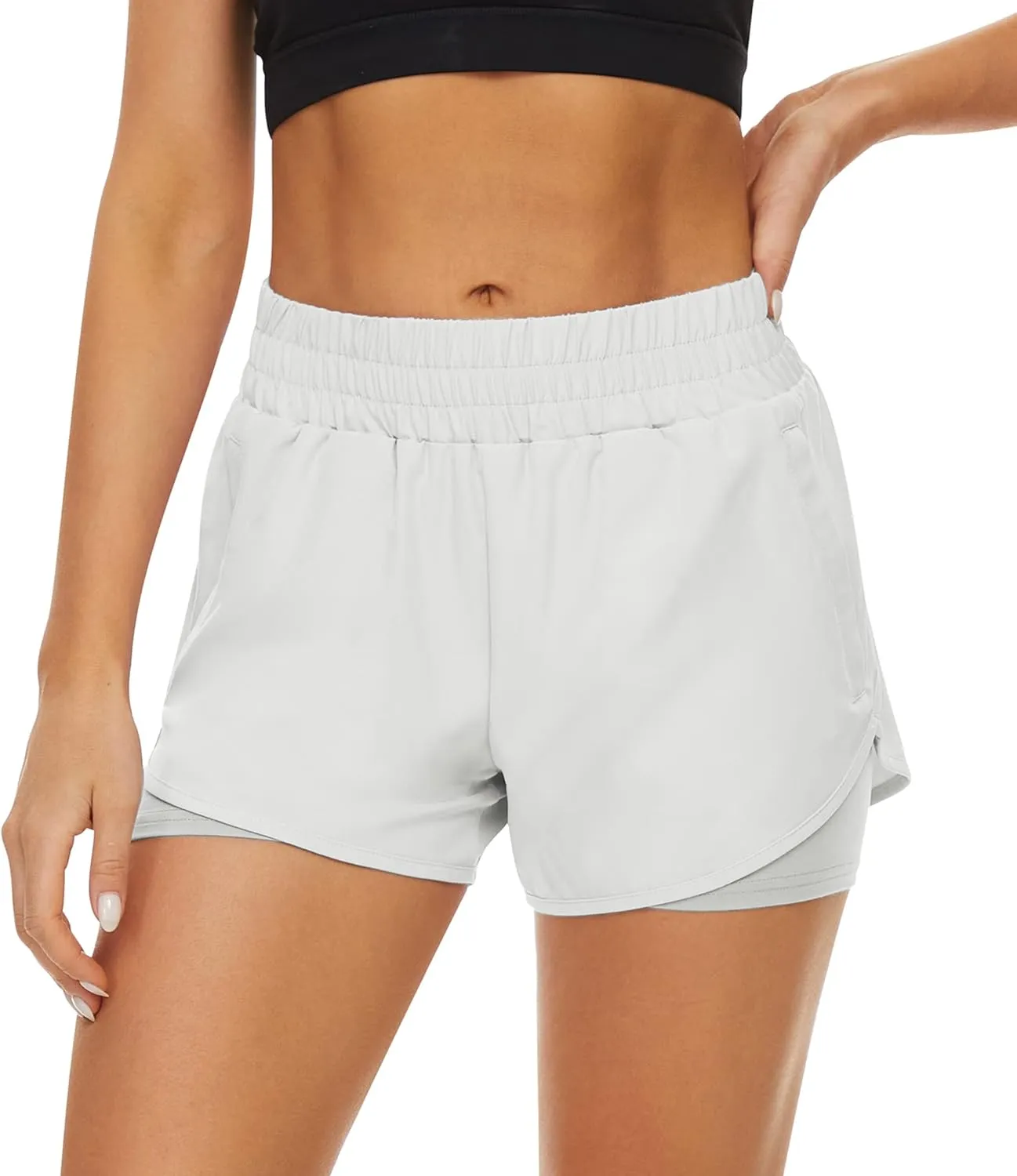 2 Pack Athletic Shorts for Women, Quick Dry Running Shorts with Pockets High Waisted Workout Gym Sports Shorts
