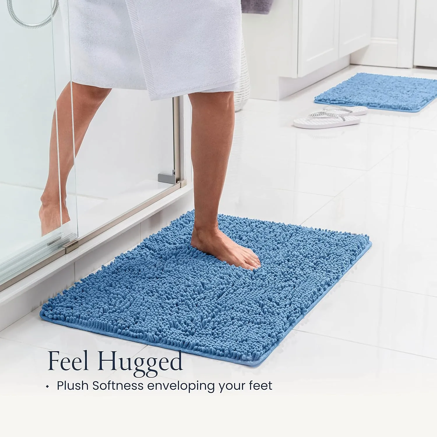 2 Piece Bathroom Rugs Bath Mat Set - Soft Plush Chenille Shower Mats For Durable Rug With Rubber Backing, Ultra Absorbent Rugs, Bathtub Mat, 30x20   24x17 Inch