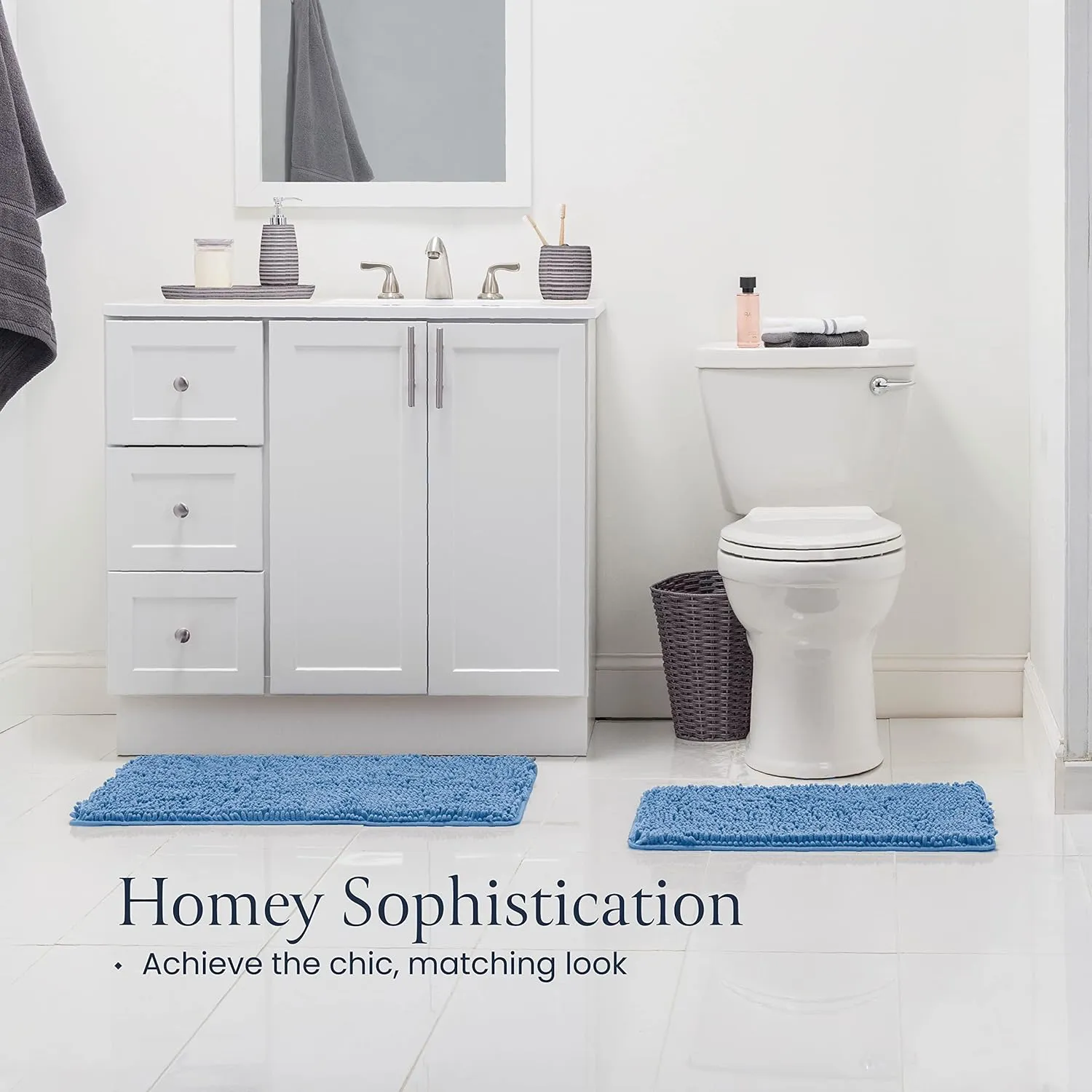 2 Piece Bathroom Rugs Bath Mat Set - Soft Plush Chenille Shower Mats For Durable Rug With Rubber Backing, Ultra Absorbent Rugs, Bathtub Mat, 30x20   24x17 Inch