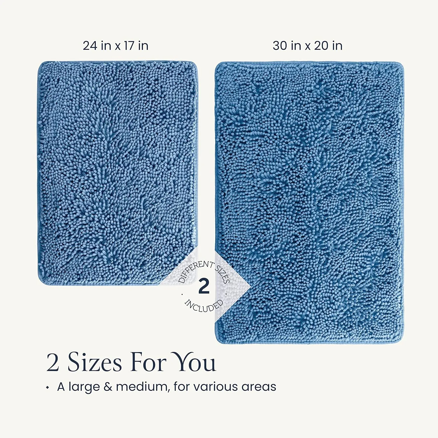 2 Piece Bathroom Rugs Bath Mat Set - Soft Plush Chenille Shower Mats For Durable Rug With Rubber Backing, Ultra Absorbent Rugs, Bathtub Mat, 30x20   24x17 Inch