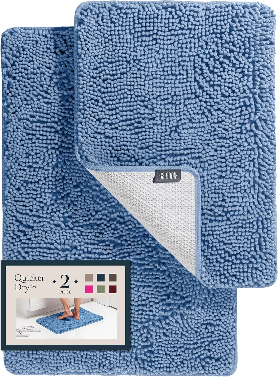 2 Piece Bathroom Rugs Bath Mat Set - Soft Plush Chenille Shower Mats For Durable Rug With Rubber Backing, Ultra Absorbent Rugs, Bathtub Mat, 30x20   24x17 Inch