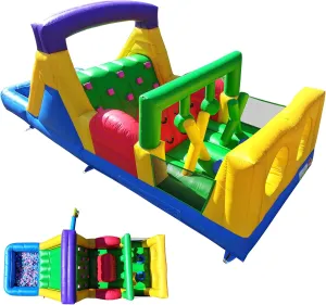 22FT Inflatable Bounce House Obstacle Course for Big Kids 3-8 with 950W Blower,Large Slide,Dual Tunnels, Climbing Wall, Wet Dry Pool,Obstacles and Jumping Area for Party Backyard Outdoor Fun