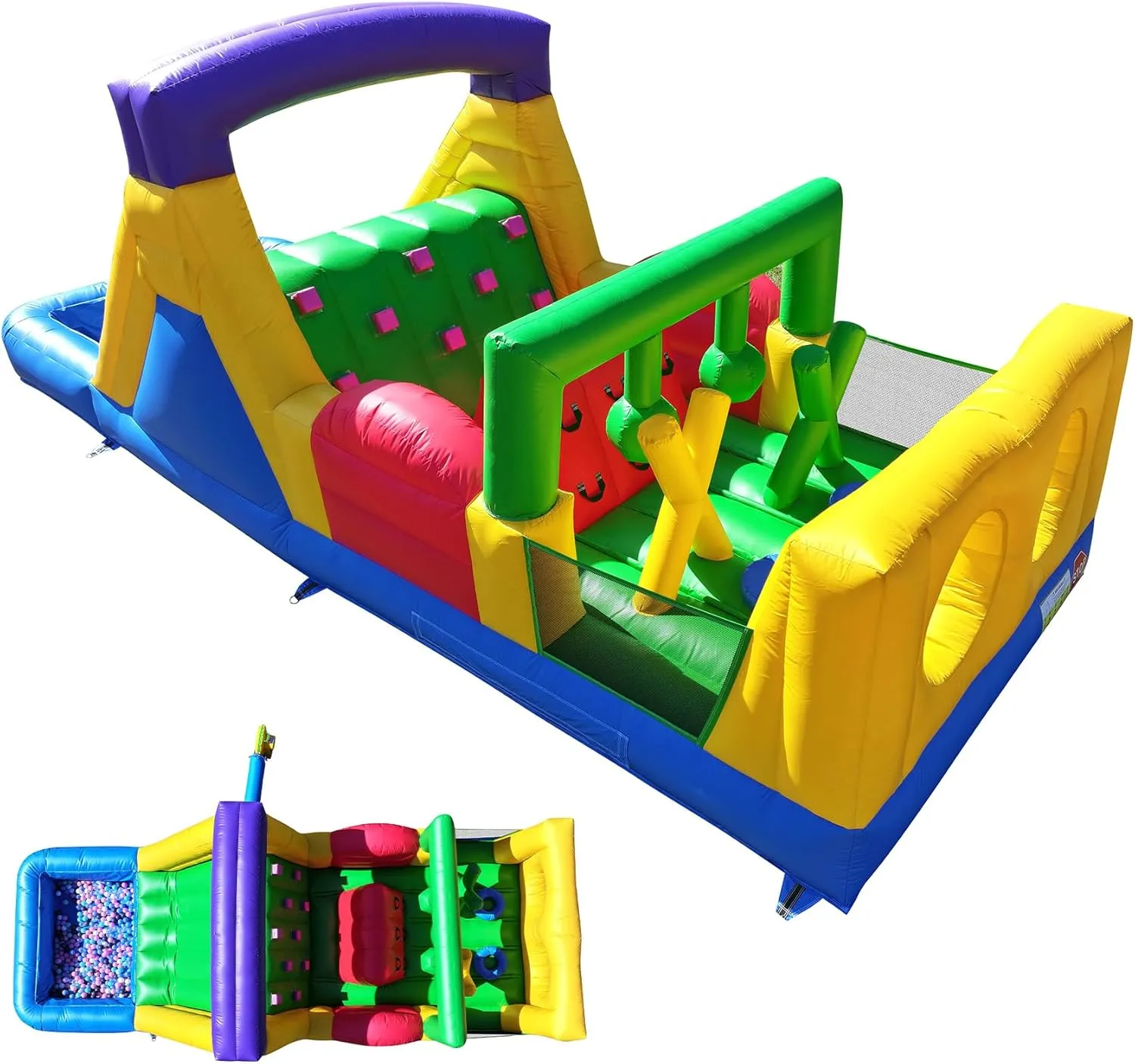 22FT Inflatable Bounce House Obstacle Course for Big Kids 3-8 with 950W Blower,Large Slide,Dual Tunnels, Climbing Wall, Wet Dry Pool,Obstacles and Jumping Area for Party Backyard Outdoor Fun