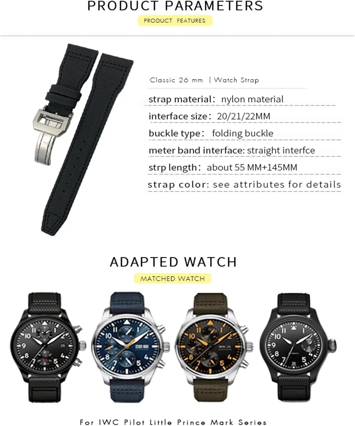 22mm 21mm 20mm Nylon Calfskin Watchband Fit for IWC Big Pilot IW377714 Mark18 SPITFIRE Nylon Real Leather Strap