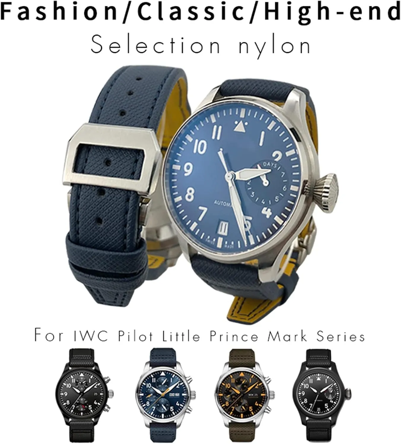 22mm 21mm 20mm Nylon Calfskin Watchband Fit for IWC Big Pilot IW377714 Mark18 SPITFIRE Nylon Real Leather Strap