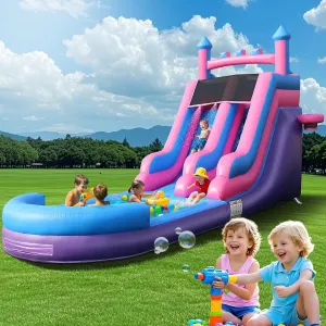 26FT Inflatable Water Slide for Kids, PVC Commercial Grade Water Slide with Splash Pool, 4-in-1 Water Slide with Climbing & Basketball Set & 1100W Air Blower for Birthday, Party Rental