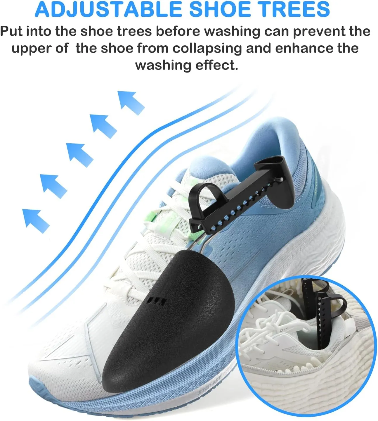 2Pcs Shoe Washing Machine Bag,Shoes Laundry Bag for Shoes Sneaker,2 Pairs Adjustable Shoe Trees, Reusable and Durable Zipper Shoe Washing Bag for All Shoe Types(Beige White)