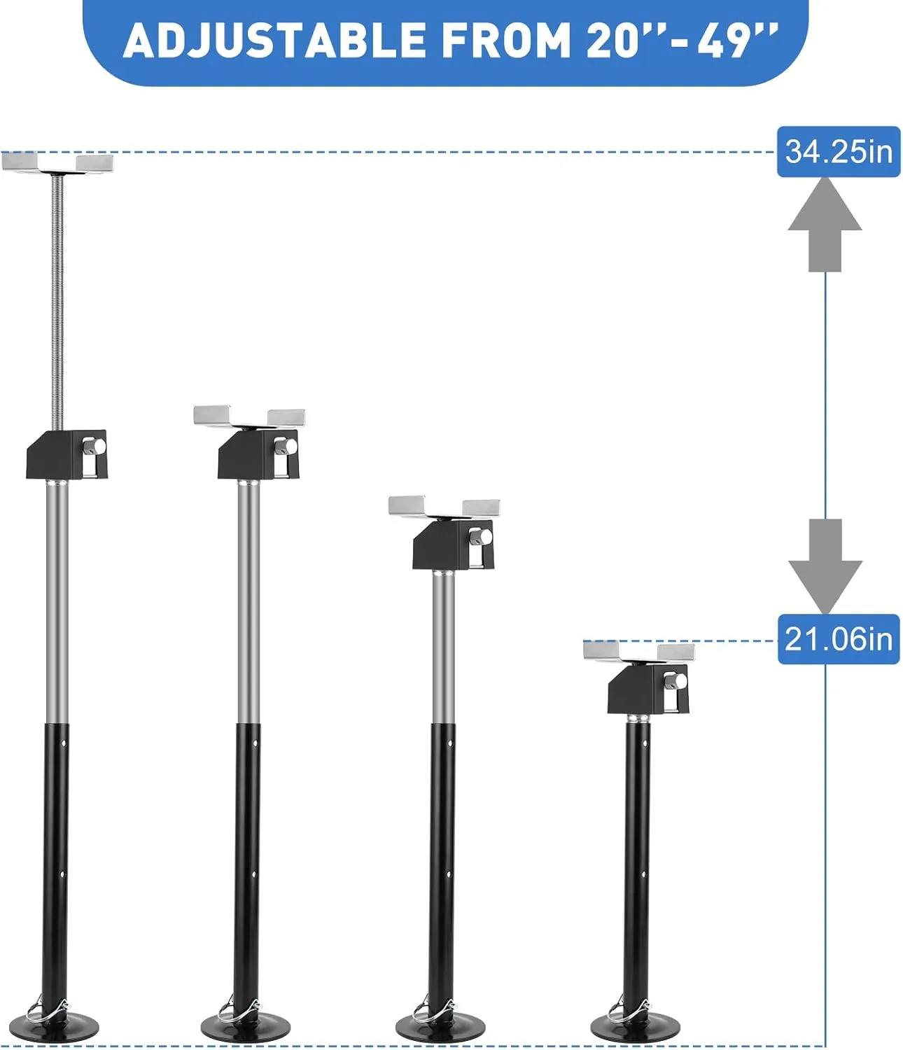 4 Pack RV Slide Out Jacks - Heavy-Duty Steel Supports Up to 10,000 Lbs, Adjustable Height 21.06" to 34.25" - Black Camper Support