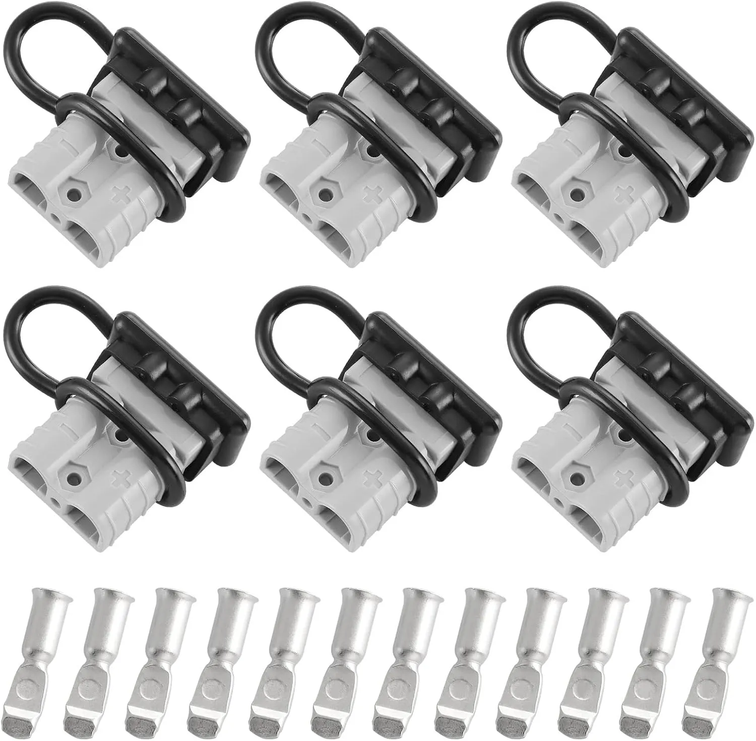 6 Pcs 6-8 Gauge 50 Amp Battery Quick Connect/Disconnect with Dustproof Cover, Jumper Cable Plug Connector Kit for Recovery Winch, Forklift, Towing Systems(Grey)