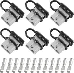 6 Pcs 6-8 Gauge 50 Amp Battery Quick Connect/Disconnect with Dustproof Cover, Jumper Cable Plug Connector Kit for Recovery Winch, Forklift, Towing Systems(Grey)