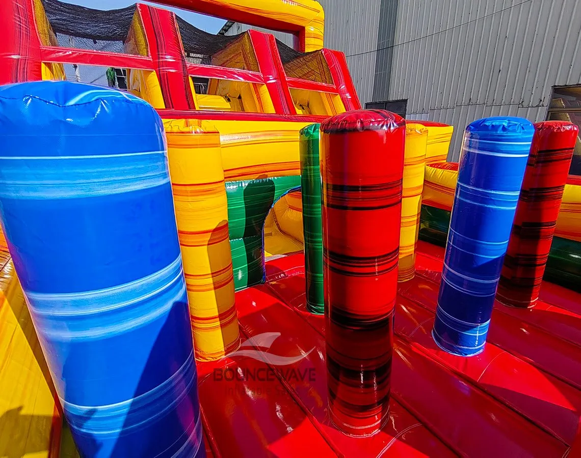 62ft Euro Marble Triple Lane 2-Piece Wet/Dry Inflatable Obstacle Course