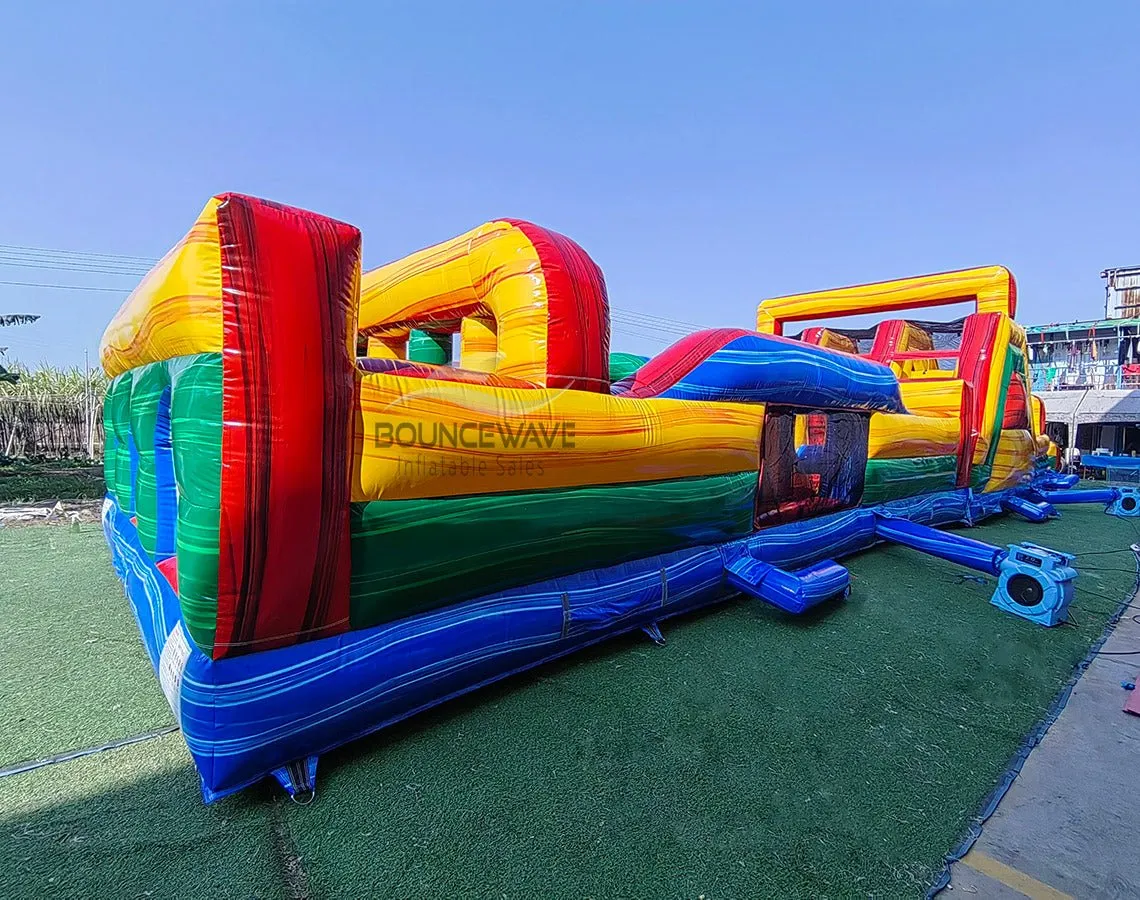 62ft Euro Marble Triple Lane 2-Piece Wet/Dry Inflatable Obstacle Course