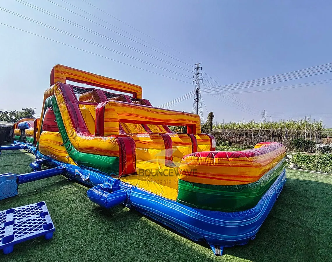 62ft Euro Marble Triple Lane 2-Piece Wet/Dry Inflatable Obstacle Course