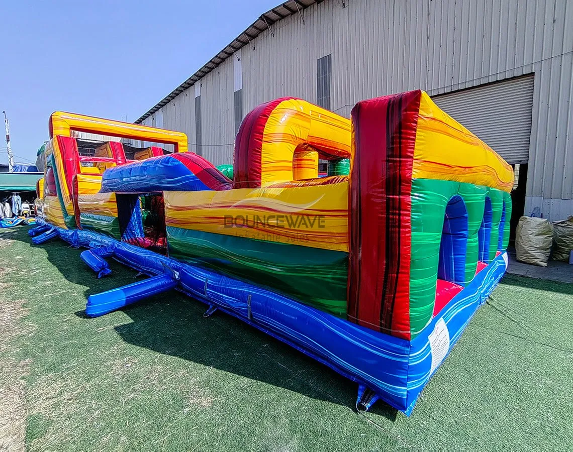 62ft Euro Marble Triple Lane 2-Piece Wet/Dry Inflatable Obstacle Course