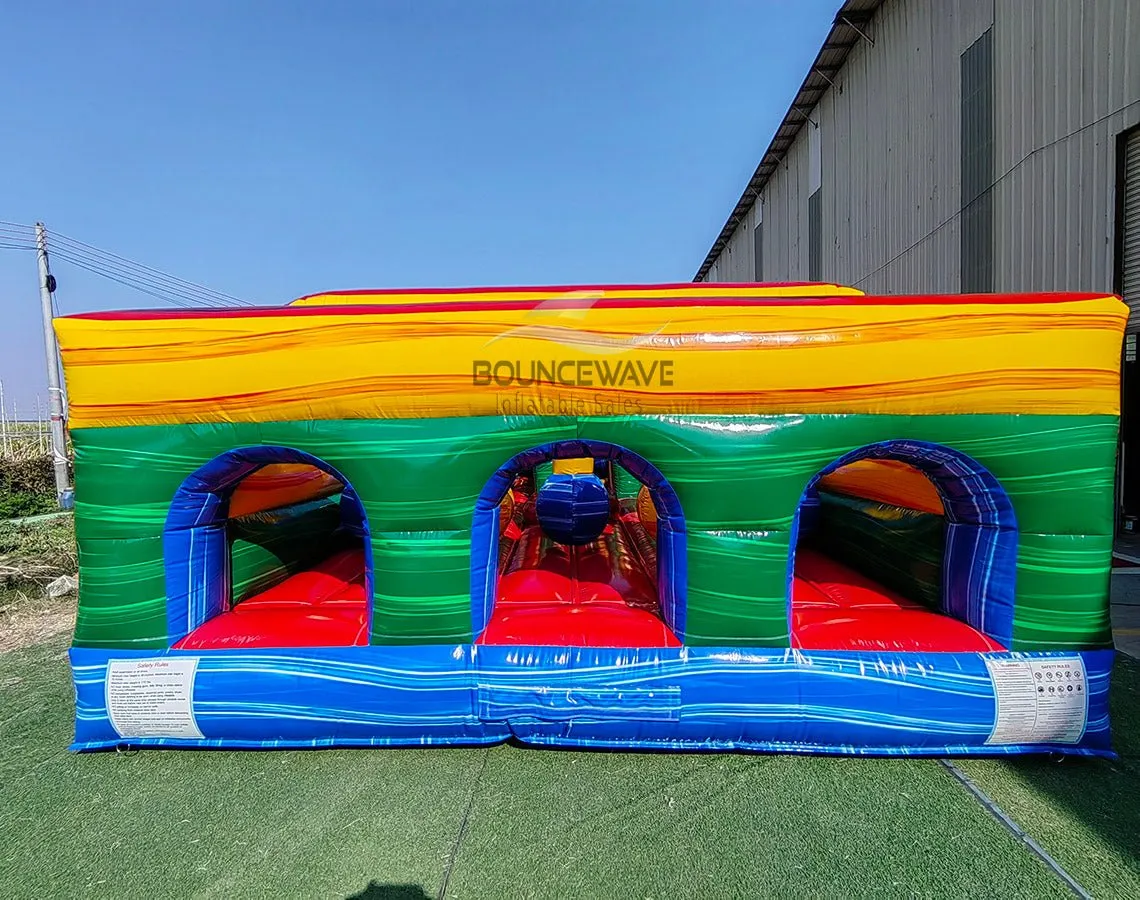 62ft Euro Marble Triple Lane 2-Piece Wet/Dry Inflatable Obstacle Course