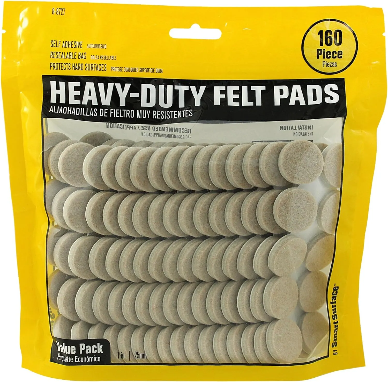 8727 Heavy Duty Self Adhesive Furniture Felt Pads 1-Inch Round Oatmeal 160-Piece Value Pack in Resealable Bag
