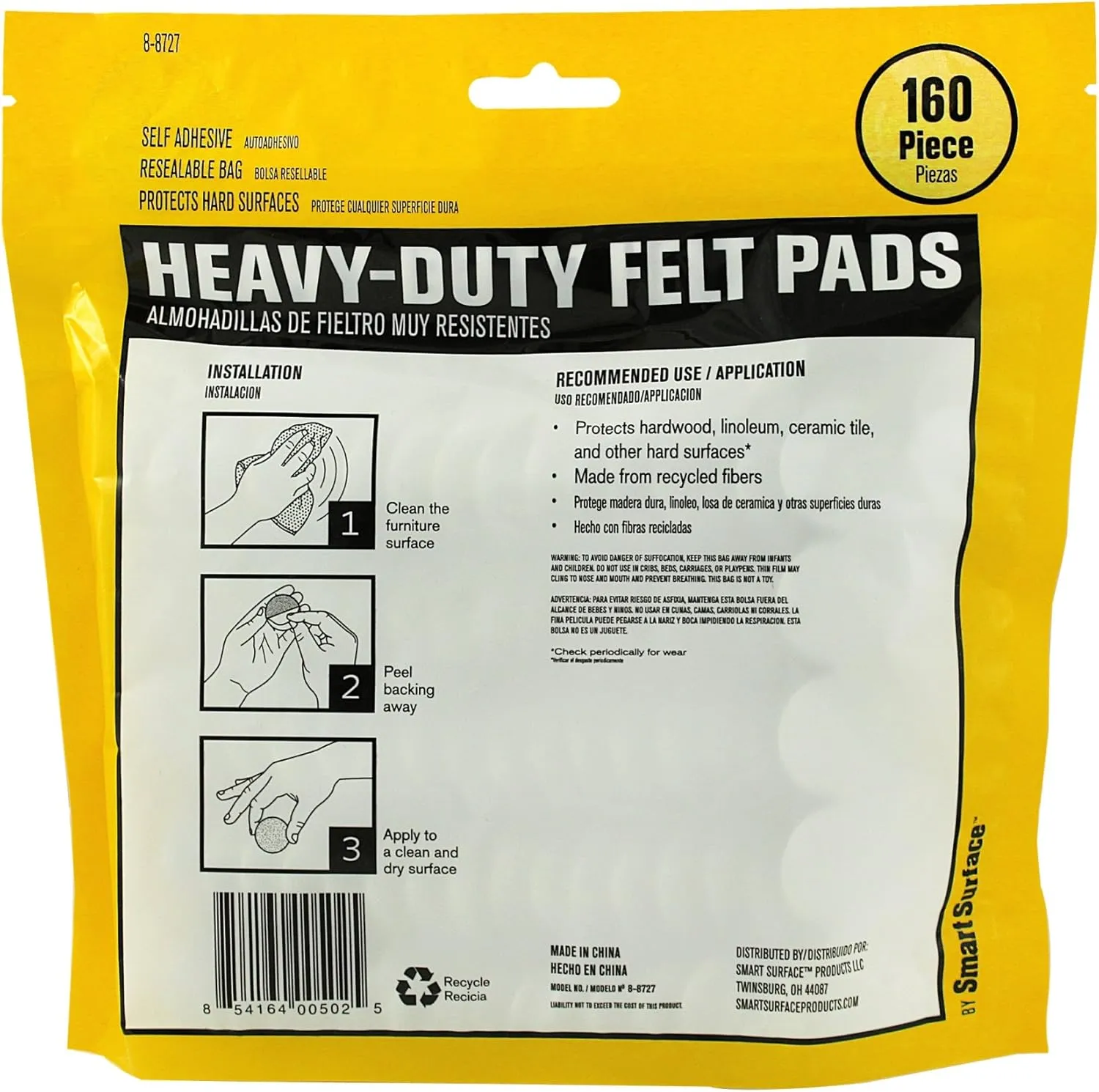 8727 Heavy Duty Self Adhesive Furniture Felt Pads 1-Inch Round Oatmeal 160-Piece Value Pack in Resealable Bag