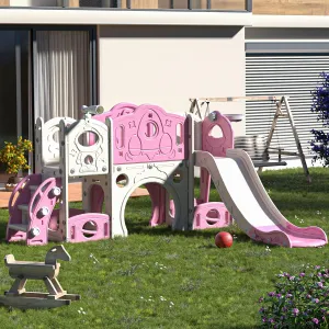 9 in 1 Toddler Slide and Climber Playset Freestanding Backyard Playground for Children Age 1-4, Indoor Outdoor Kids Slide with Basketball Hoop,Telescope, Ring-toss and Storage Space