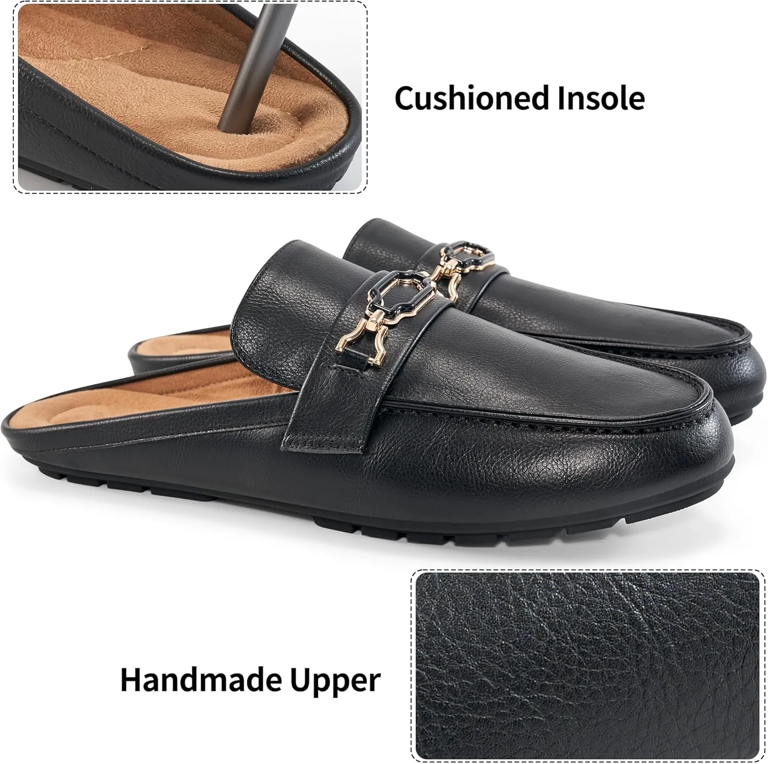 Ablanczoom Mules for Women Flat Shoes: Comfortable Slip on Flats for Womens Mule Metal Chain Backless Loafers Business Casual Shoe
