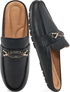 Ablanczoom Mules for Women Flat Shoes: Comfortable Slip on Flats for Womens Mule Metal Chain Backless Loafers Business Casual Shoe