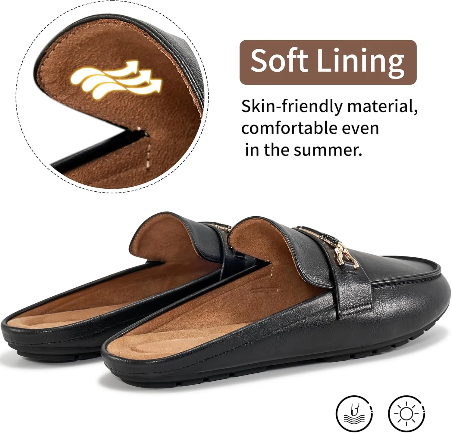 Ablanczoom Mules for Women Flat Shoes: Comfortable Slip on Flats for Womens Mule Metal Chain Backless Loafers Business Casual Shoe