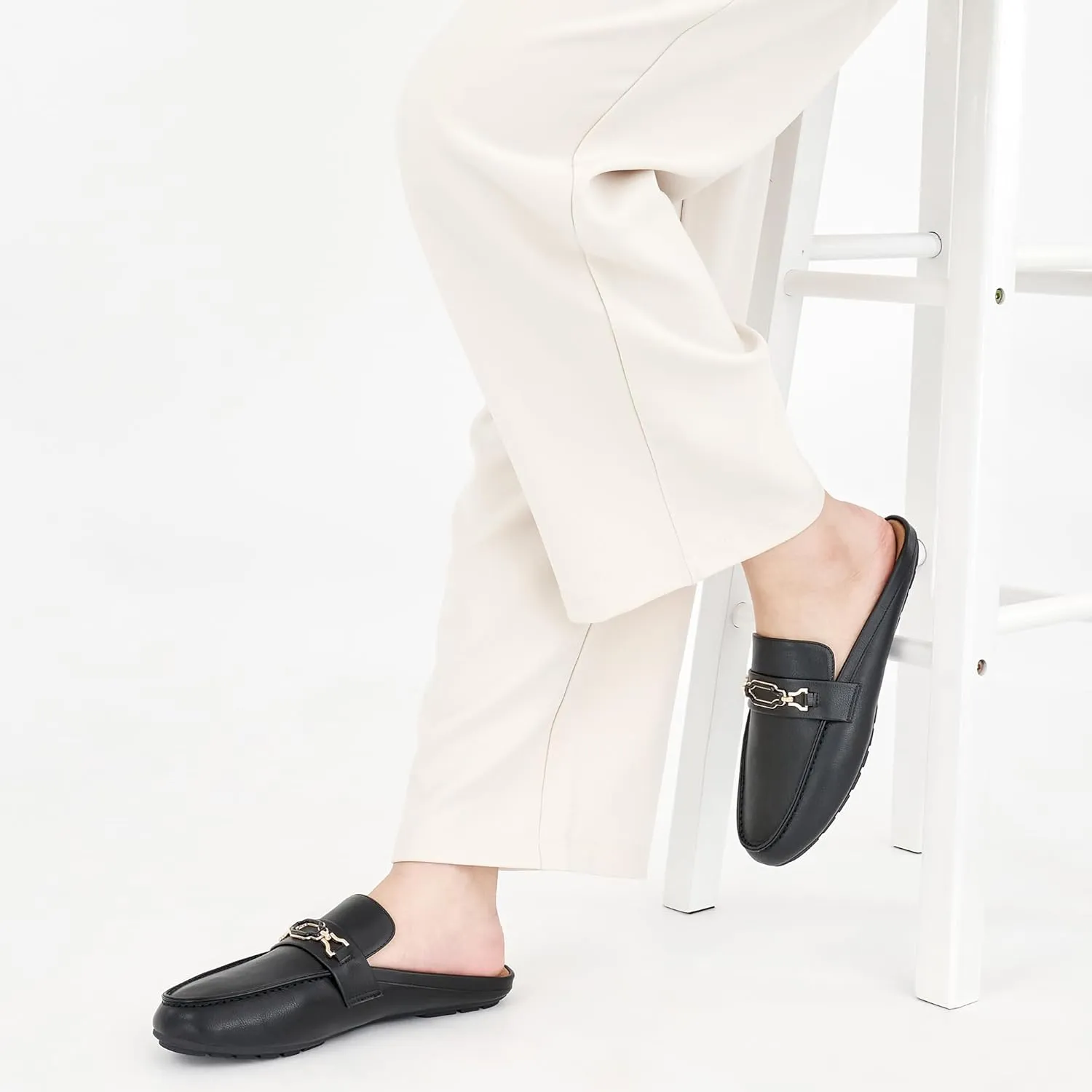 Ablanczoom Mules for Women Flat Shoes: Comfortable Slip on Flats for Womens Mule Metal Chain Backless Loafers Business Casual Shoe