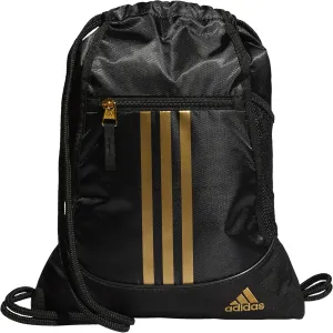 adidas Alliance Sackpack, Drawstring, Lightweight Small Gym Bag for Women, Soccer Backpack, Black/Gold Metallic/Black, One Size