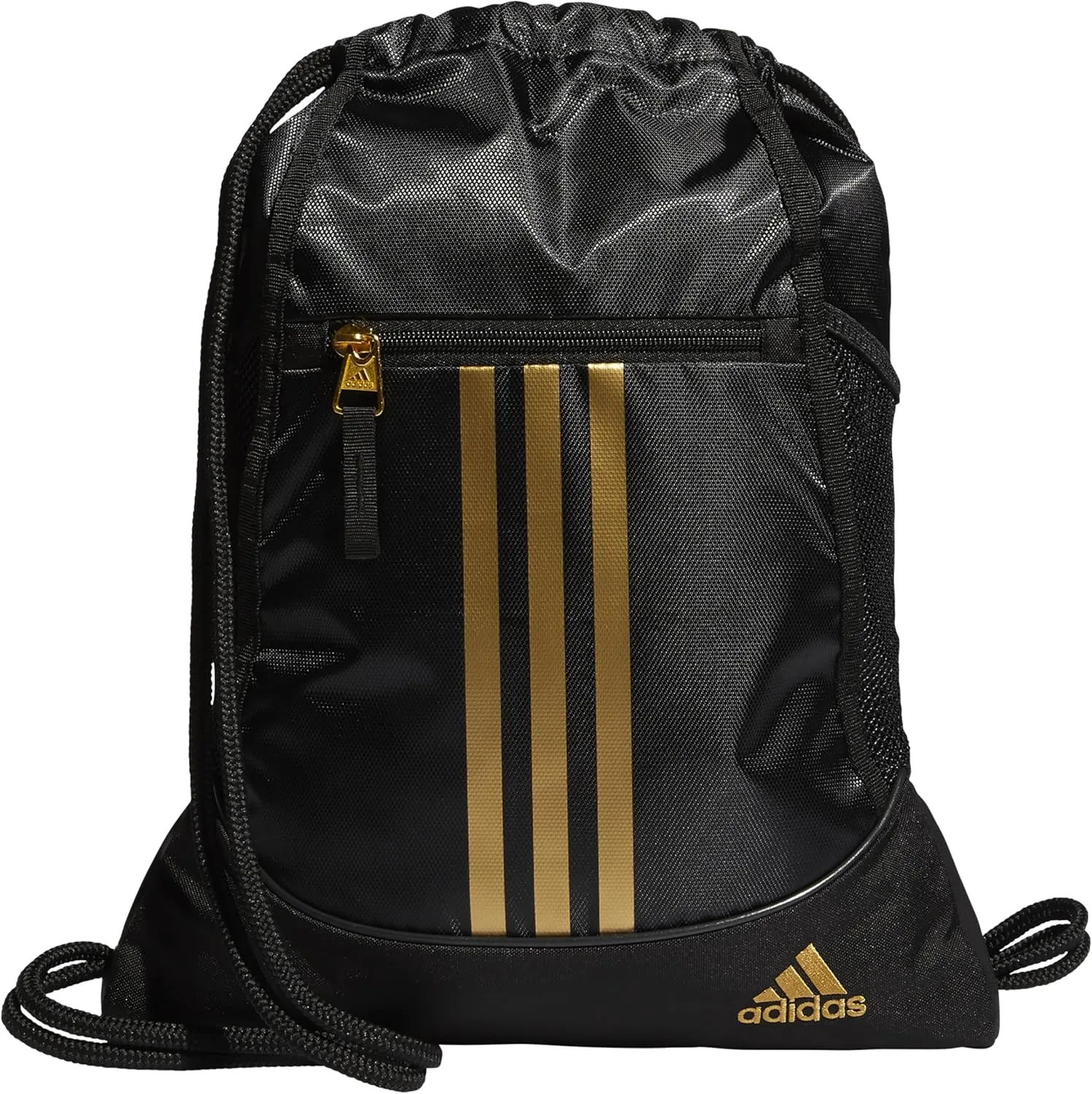 adidas Alliance Sackpack, Drawstring, Lightweight Small Gym Bag for Women, Soccer Backpack, Black/Gold Metallic/Black, One Size