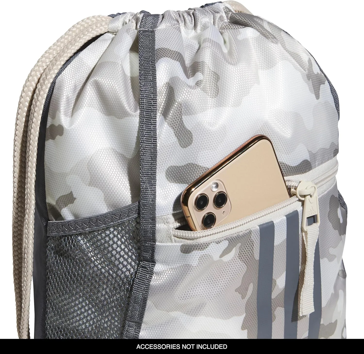 adidas Alliance Sackpack, Drawstring, Lightweight Small Gym Bag for Women, Soccer Backpack, Camouflage Wonder Beige/Onix Grey/Alumina Beige, One Size