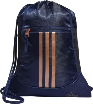 adidas Alliance Sackpack, Drawstring, Lightweight Small Gym Bag for Women, Soccer Backpack, Dark Blue/Rose Gold, One Size
