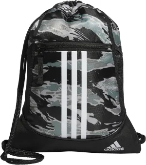 adidas Alliance Sackpack, Drawstring, Lightweight Small Gym Bag for Women, Soccer Backpack, Essential Camo Silver Green-Black/White/Black, One Size