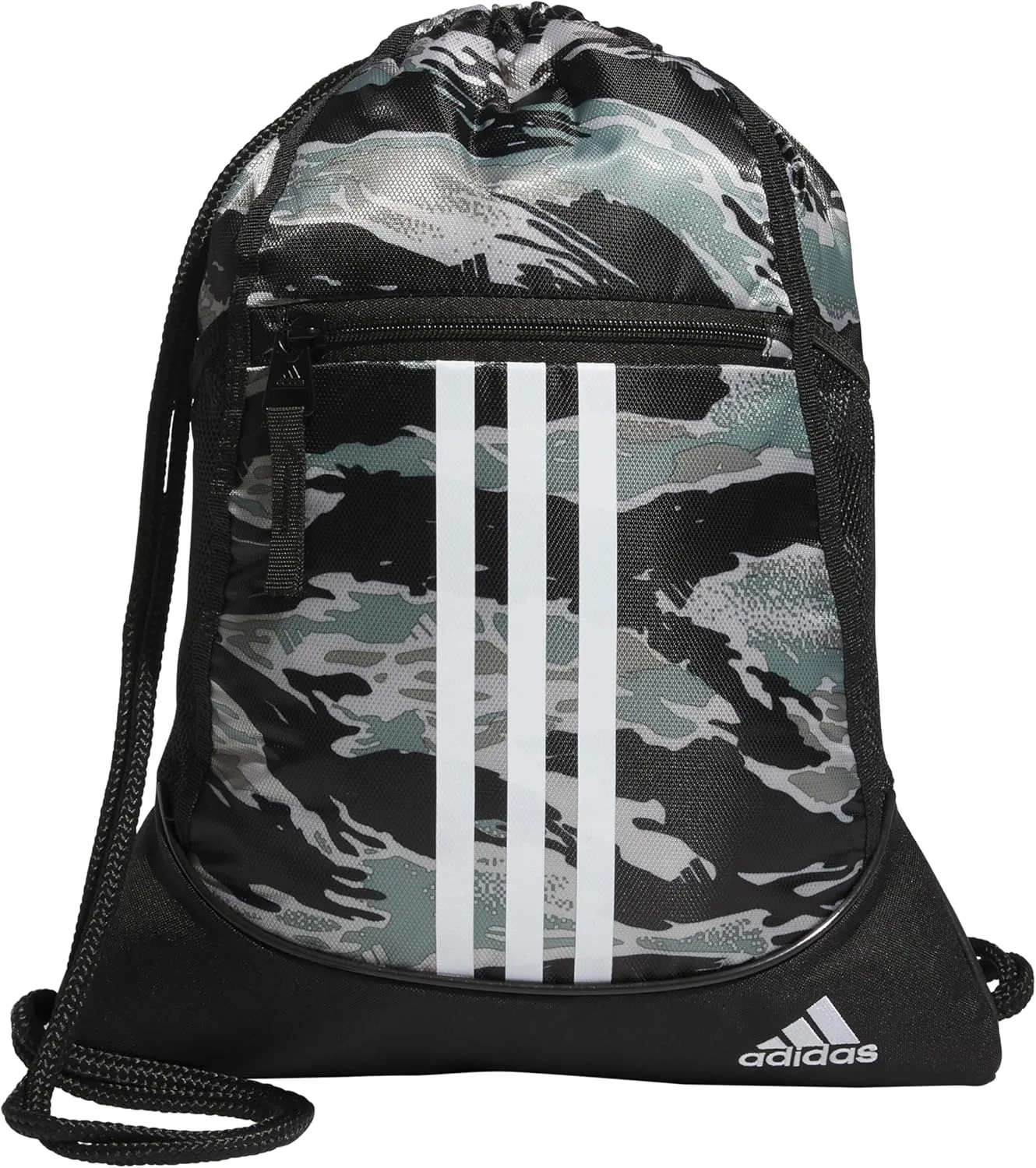 adidas Alliance Sackpack, Drawstring, Lightweight Small Gym Bag for Women, Soccer Backpack, Essential Camo Silver Green-Black/White/Black, One Size