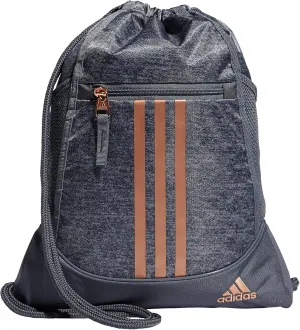 adidas Alliance Sackpack, Drawstring, Lightweight Small Gym Bag for Women, Soccer Backpack, Jersey Onix Grey/Rose Gold, One Size