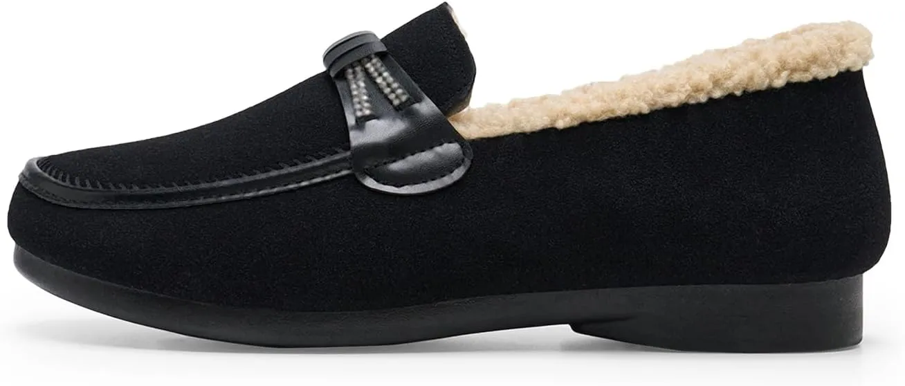 Alexis Leroy Women's Memory Foam Moccasin Slippers Fuzzy Indoor/Outdoor Slip-On Faux Fur Lining Loafers