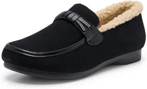 Alexis Leroy Women's Memory Foam Moccasin Slippers Fuzzy Indoor/Outdoor Slip-On Faux Fur Lining Loafers