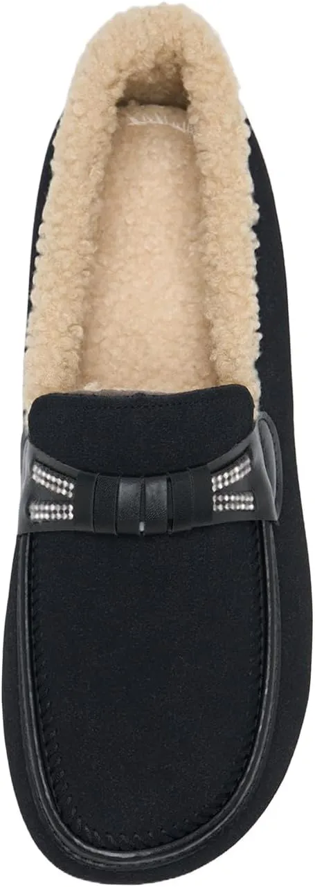Alexis Leroy Women's Memory Foam Moccasin Slippers Fuzzy Indoor/Outdoor Slip-On Faux Fur Lining Loafers