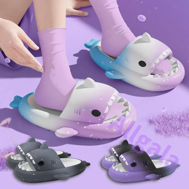 allgala Shark Slides for Women Men and Big Kids Novelty Soft Slippers Open Toe Shark Sandals Cushioned Slides Beach Pool Shower Cruise Slippers with Comfy Cushioned Thick Sole