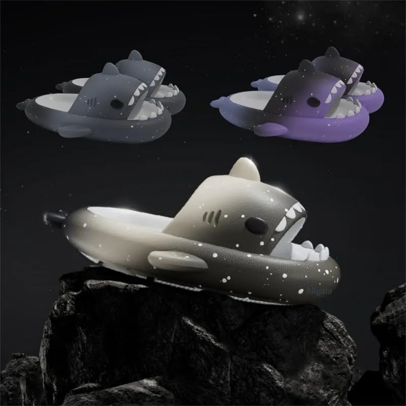 allgala Shark Slides for Women Men and Big Kids Novelty Soft Slippers Open Toe Shark Sandals Cushioned Slides Beach Pool Shower Cruise Slippers with Comfy Cushioned Thick Sole