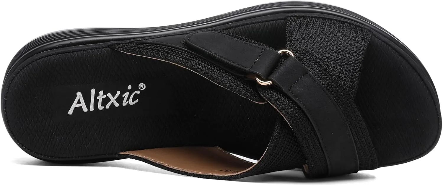 Altxic Women's Open Toe Crisscross Woven Comfy Casual Slip On Casual Walking Sport Slide Sandals With Adjustable Buckle Strap Summer Beach Shoe