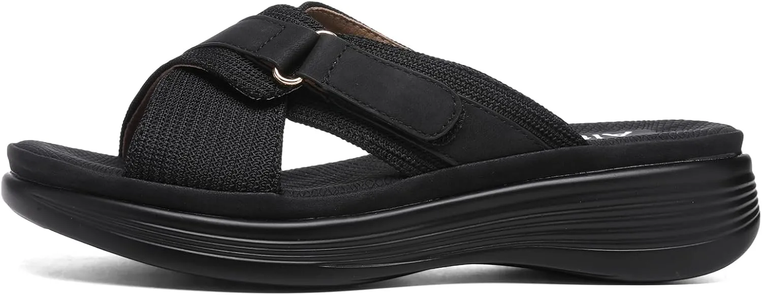 Altxic Women's Open Toe Crisscross Woven Comfy Casual Slip On Casual Walking Sport Slide Sandals With Adjustable Buckle Strap Summer Beach Shoe