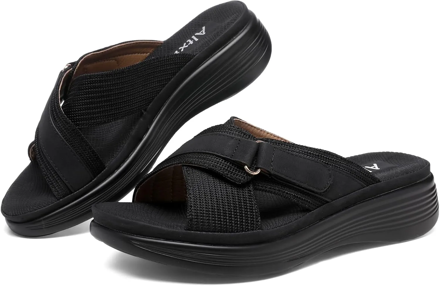Altxic Women's Open Toe Crisscross Woven Comfy Casual Slip On Casual Walking Sport Slide Sandals With Adjustable Buckle Strap Summer Beach Shoe