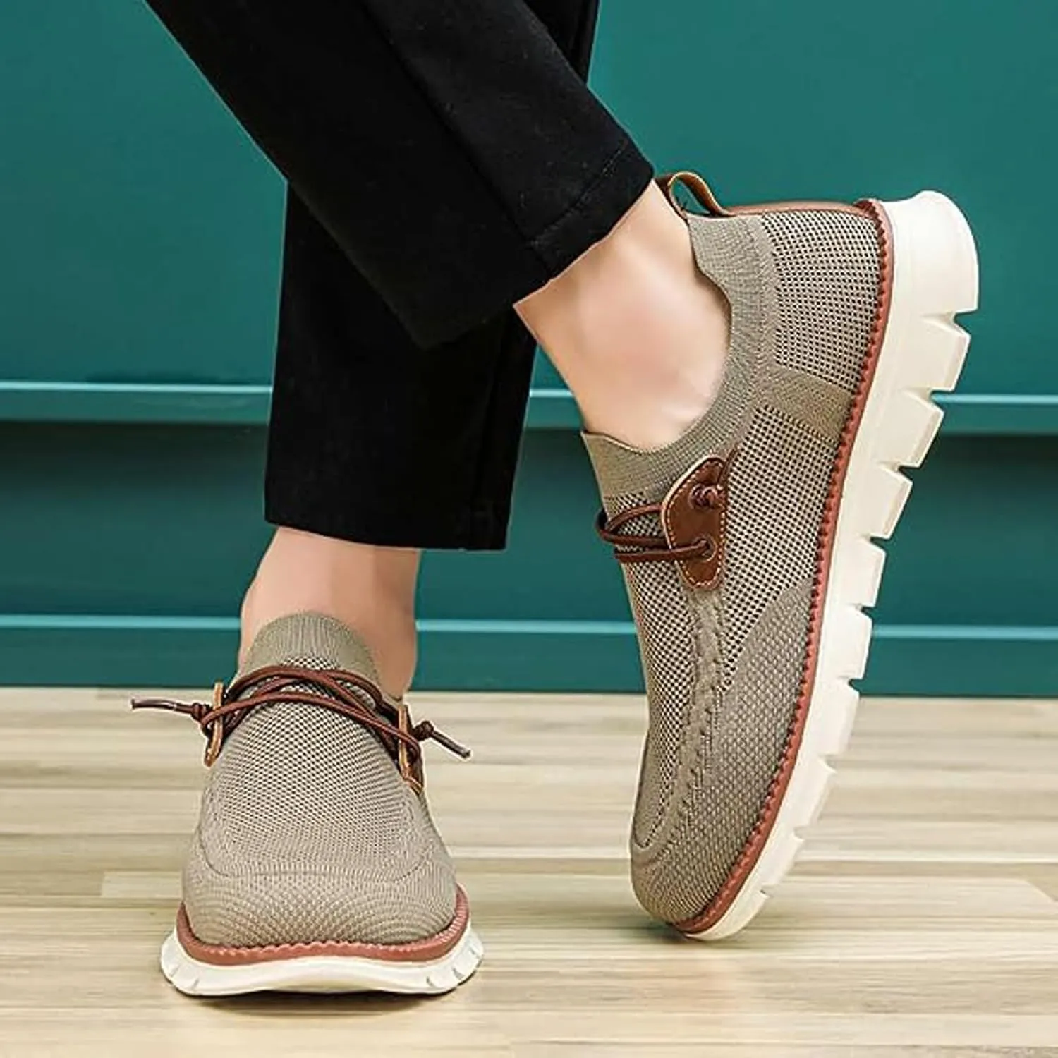 AMAZIDEAL Men's Knited Mesh Barefoot Shoes Casual Lace Up Walking Sneakers Comfortable Slip On Lightweight Breathable Driving Loafer