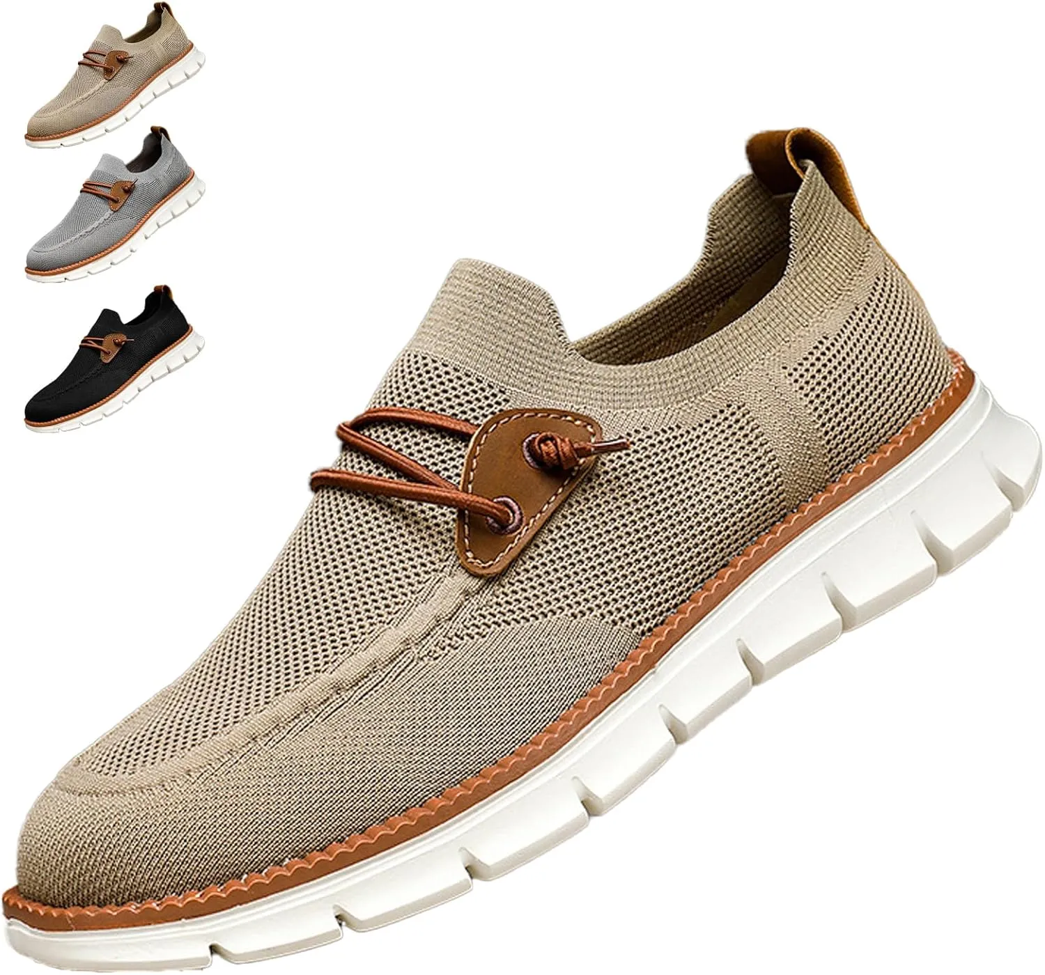 AMAZIDEAL Men's Knited Mesh Barefoot Shoes Casual Lace Up Walking Sneakers Comfortable Slip On Lightweight Breathable Driving Loafer