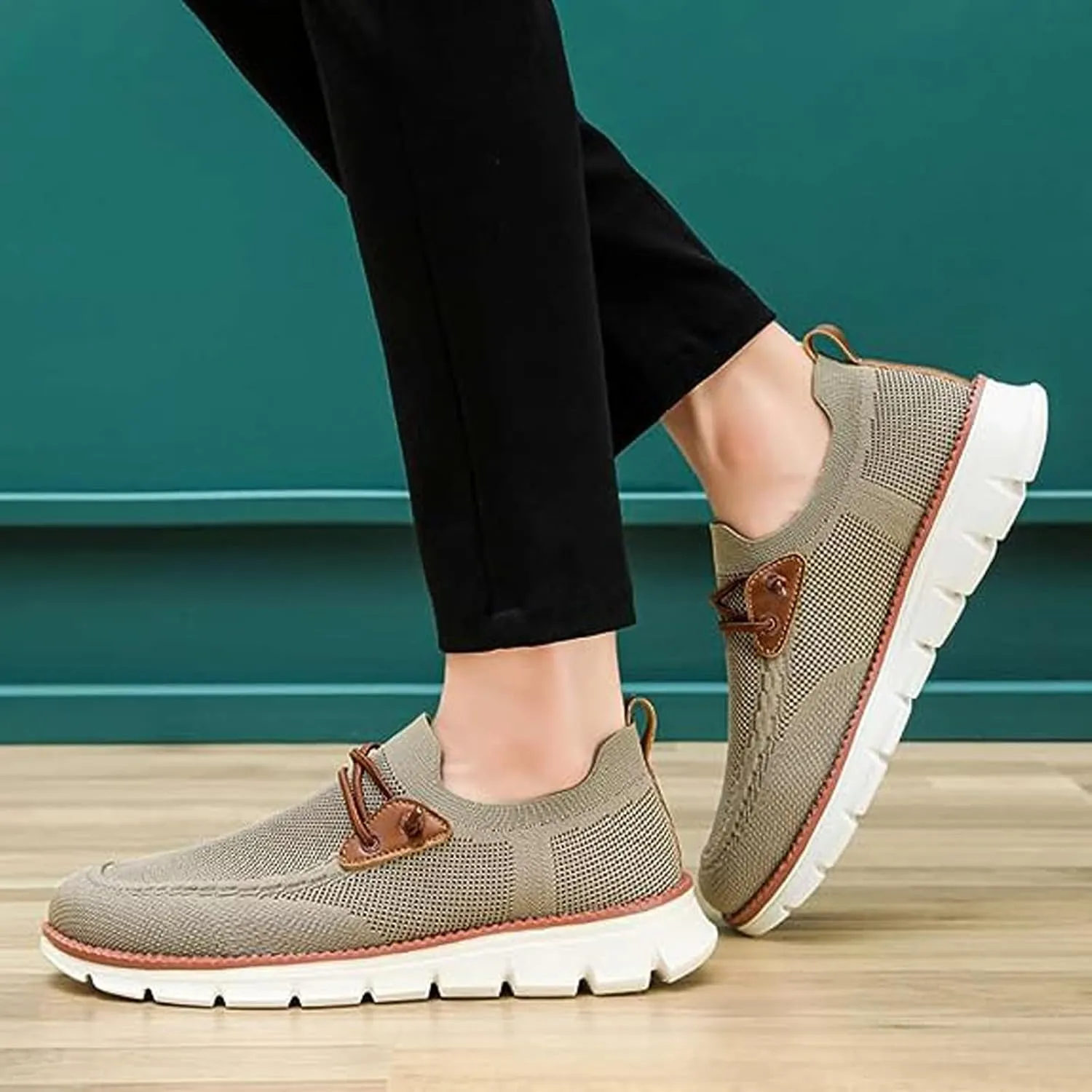 AMAZIDEAL Men's Knited Mesh Barefoot Shoes Casual Lace Up Walking Sneakers Comfortable Slip On Lightweight Breathable Driving Loafer
