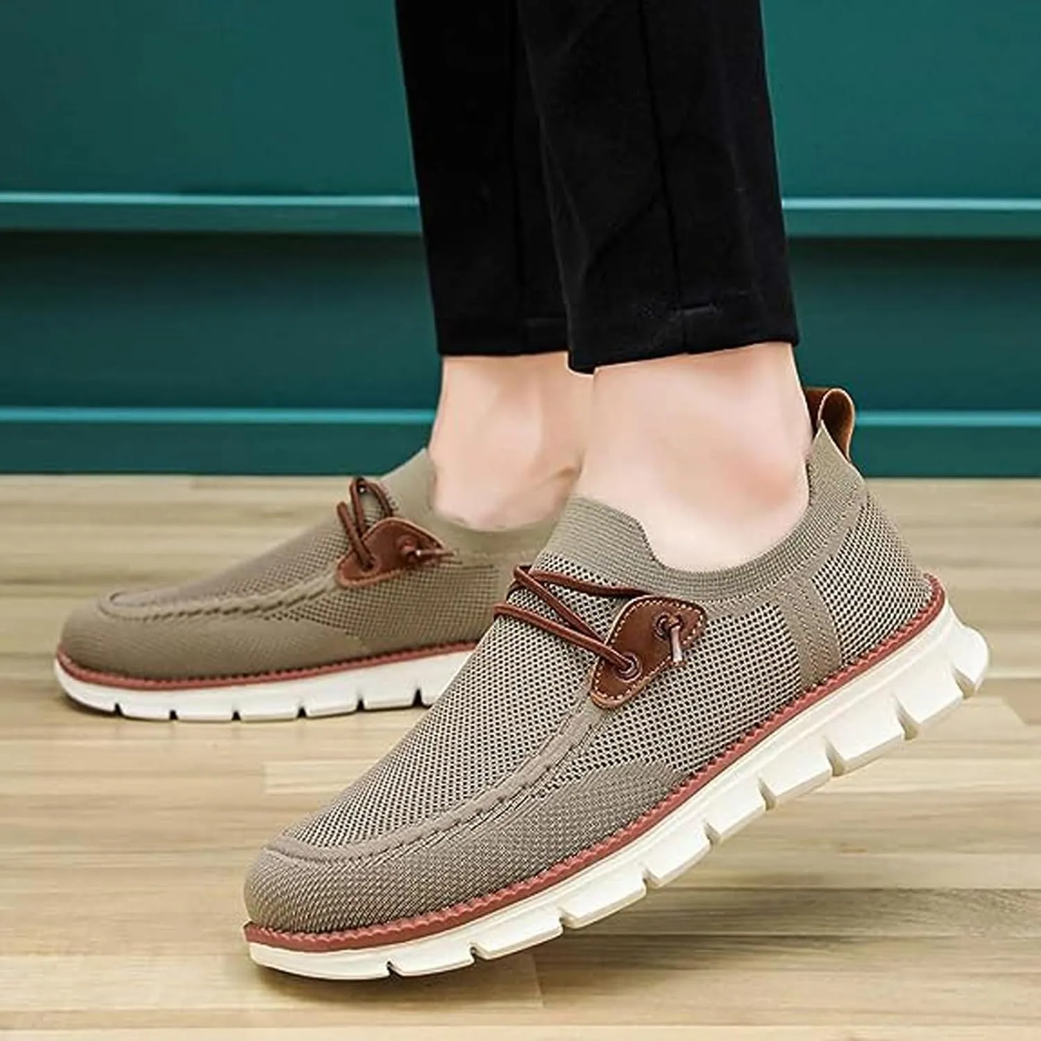 AMAZIDEAL Men's Knited Mesh Barefoot Shoes Casual Lace Up Walking Sneakers Comfortable Slip On Lightweight Breathable Driving Loafer