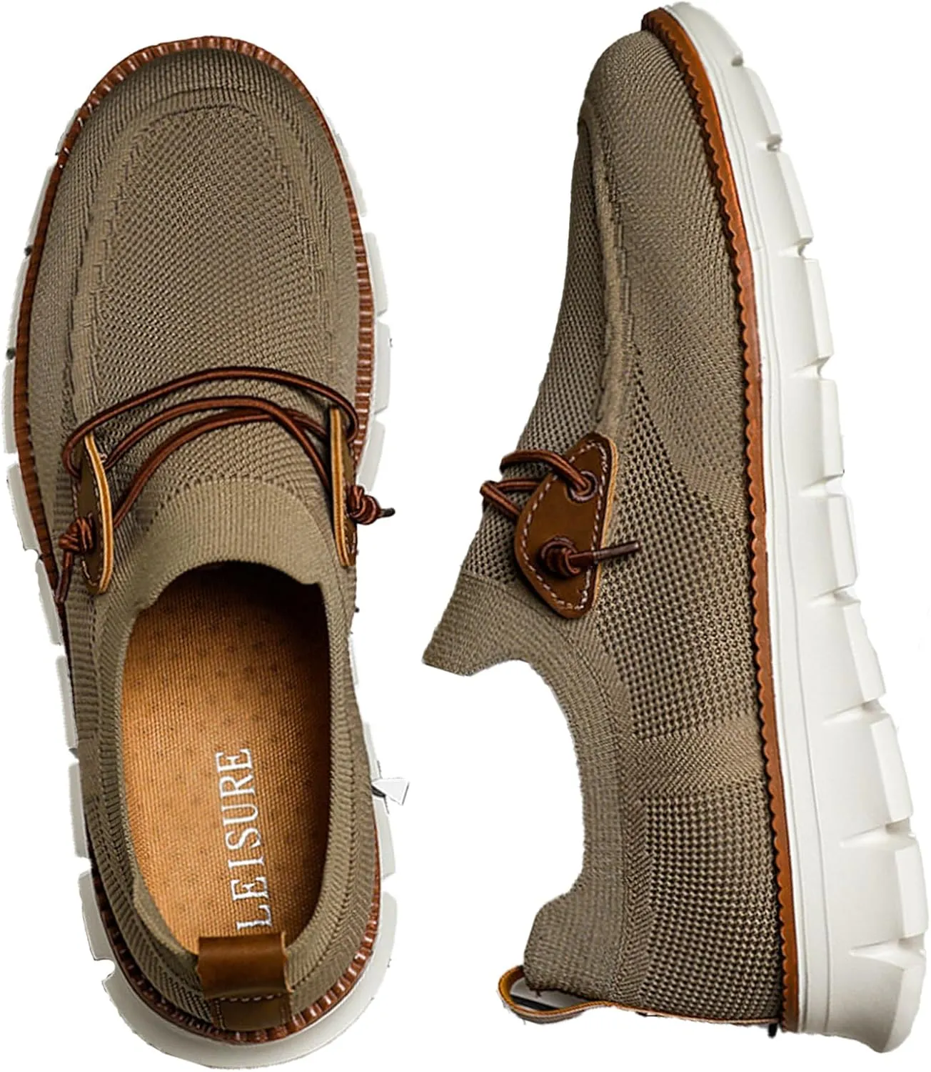 AMAZIDEAL Men's Knited Mesh Barefoot Shoes Casual Lace Up Walking Sneakers Comfortable Slip On Lightweight Breathable Driving Loafer